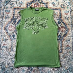 Vintage Y2K Tattoo Parlour Sleeveless Top Medium